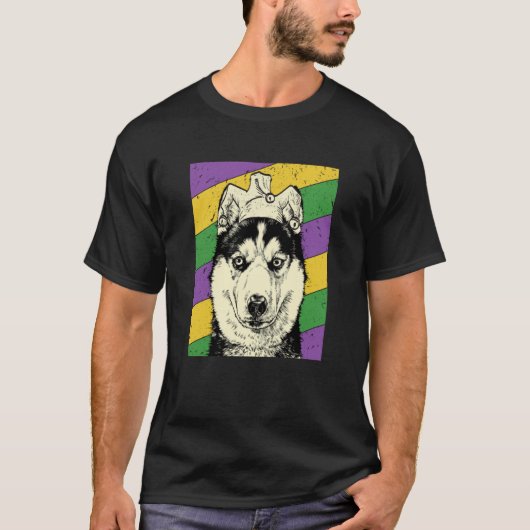 Siberian Husky Jester Mardi Gras Dog Mom or Dad T-Shirt (Vorderseite)
