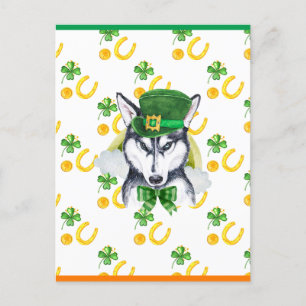 Siberian Husky Kleeblatt St. Patricks Day Feiertagspostkarte