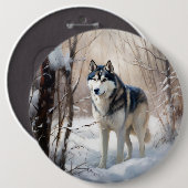 Siberian Husky Lass es Weihnachten schneejang Button (Vorne & Hinten)