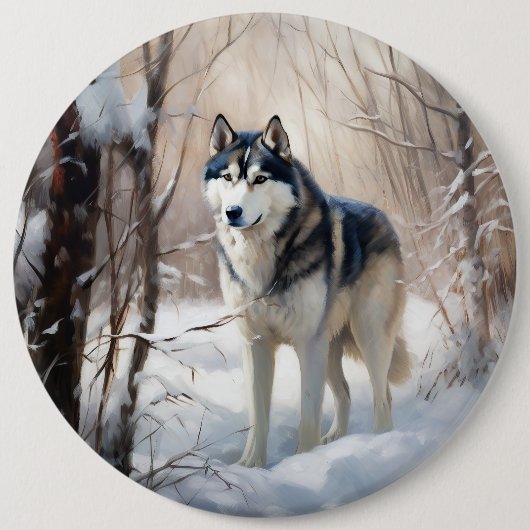 Siberian Husky Lass es Weihnachten schneejang Button (Vorderseite)