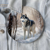 Siberian Husky Lass es Weihnachten schneejang Button (Beispiel)