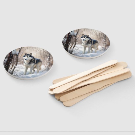 Siberian Husky Lass es Weihnachten schneejang Fächer (Non-assembled)