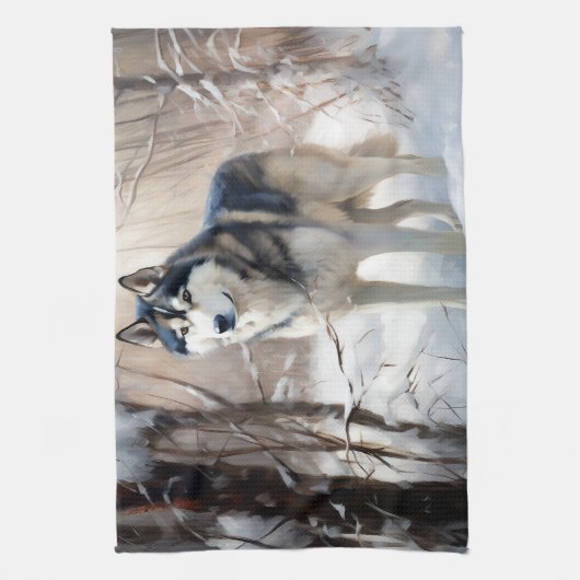 Siberian Husky Lass es Weihnachten schneejang Geschirrtuch (Vertikal)