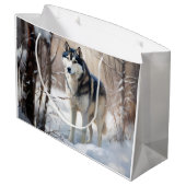 Siberian Husky Lass es Weihnachten schneejang Große Geschenktüte (Rückseite Schrägansicht)
