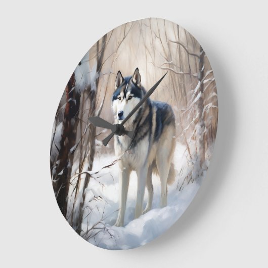 Siberian Husky Lass es Weihnachten schneejang Große Wanduhr (Winkel)
