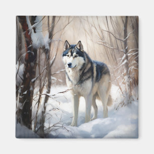 Siberian Husky Lass es Weihnachten schneejang Magnet