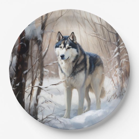 Siberian Husky Lass es Weihnachten schneejang Pappteller (Vorderseite)