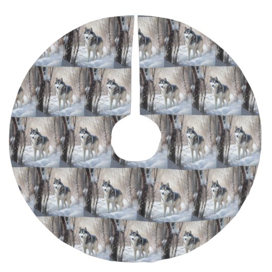 Siberian Husky Lass es Weihnachten schneejang Polyester Weihnachtsbaumdecke (Vorderseite)
