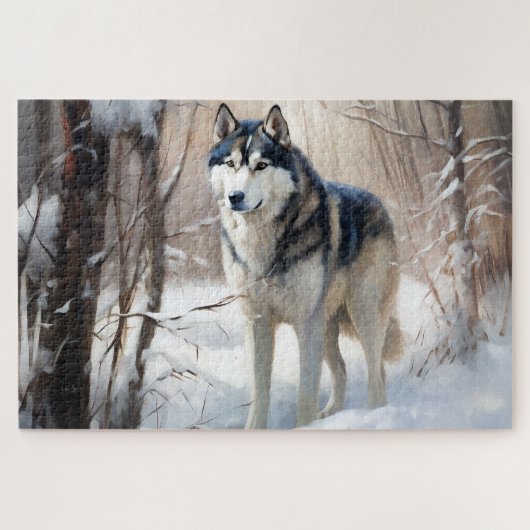 Siberian Husky Lass es Weihnachten schneejang Puzzle (Horizontal)
