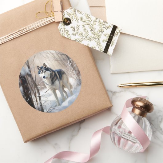 Siberian Husky Lass es Weihnachten schneejang Runder Aufkleber (Schenken)
