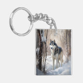 Siberian Husky Lass es Weihnachten schneejang Schlüsselanhänger (Vorderseite links)