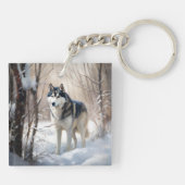 Siberian Husky Lass es Weihnachten schneejang Schlüsselanhänger (Rückseite)