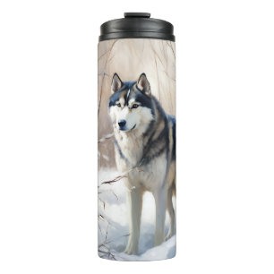 Siberian Husky Lass es Weihnachten schneejang Thermosbecher