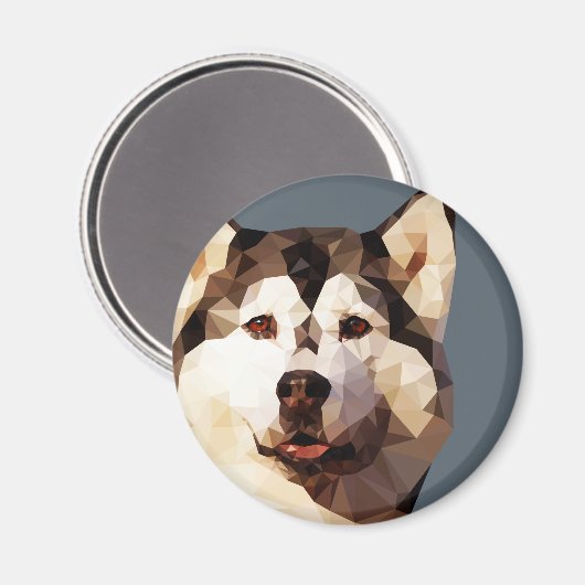 Siberian Husky Low Poly Art Magnet (Vorderseite/Rückseite)