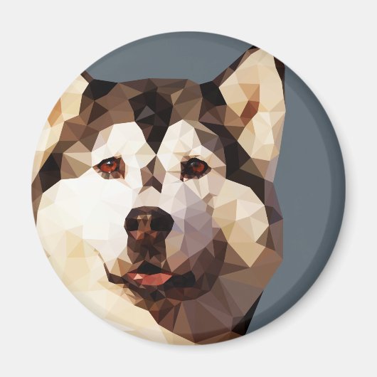 Siberian Husky Low Poly Art Magnet (Vorne)