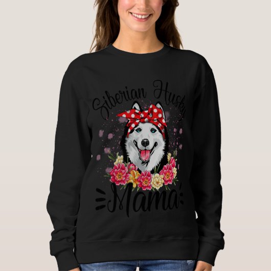Siberian Husky Mama Florals Niedlich Hunde Mama Mu Sweatshirt (Vorderseite)