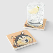 Siberian Husky Marble Stone Untersetzer (Seitenansicht)