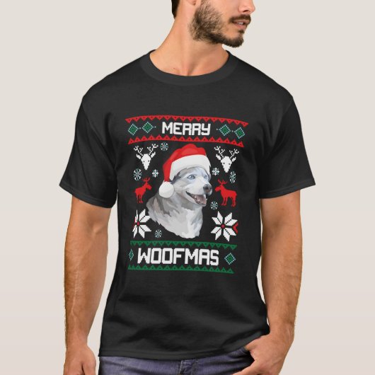 Siberian Husky Merry Woofmas For T-Shirt (Vorderseite)