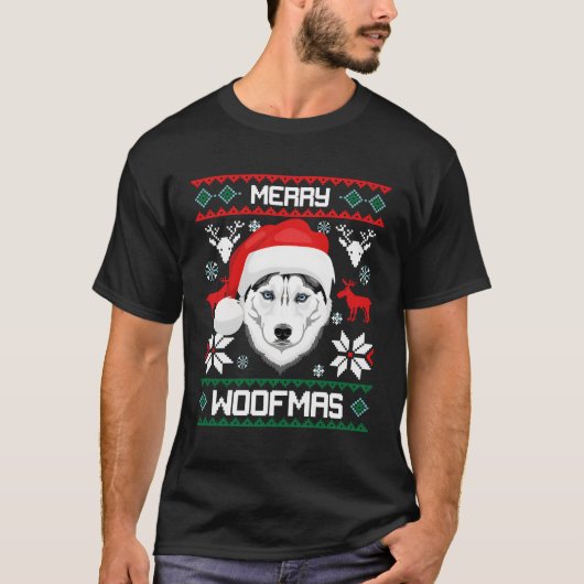 Siberian Husky Merry Woofmas für T-Shirt (Vorderseite)