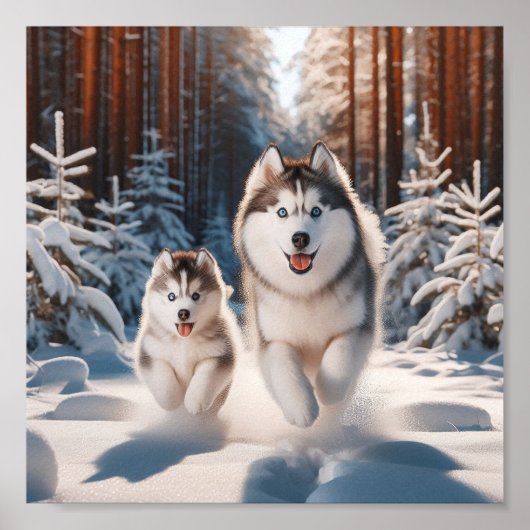 Siberian Husky Mom und ihr Welpe Poster (Vorne)