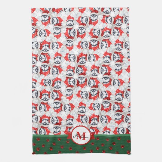 Siberian Husky Muster Monogram Christmas Dog Geschirrtuch (Vertikal)