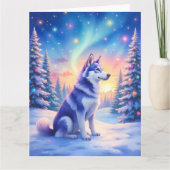 Siberian Husky Northern Lights Christmas Winter Karte (Vorderseite)