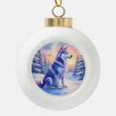 Siberian Husky Northern Lights Christmas Winter Keramik Kugel-Ornament (Vorderseite)