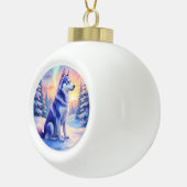 Siberian Husky Northern Lights Christmas Winter Keramik Kugel-Ornament (Rechts)