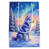 Siberian Husky Northern Lights Christmas Winter Mittlere Geschenktüte (Rückseite)