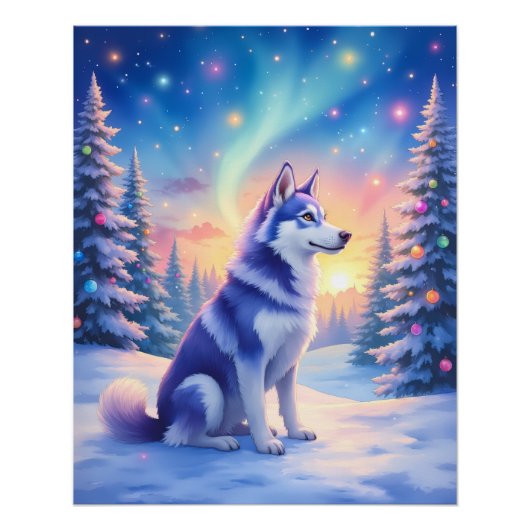 Siberian Husky Northern Lights Christmas Winter Poster (Vorderseite)