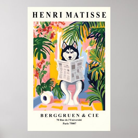 Siberian Husky on Toilet Art - Matisse Style Poster (Vorne)