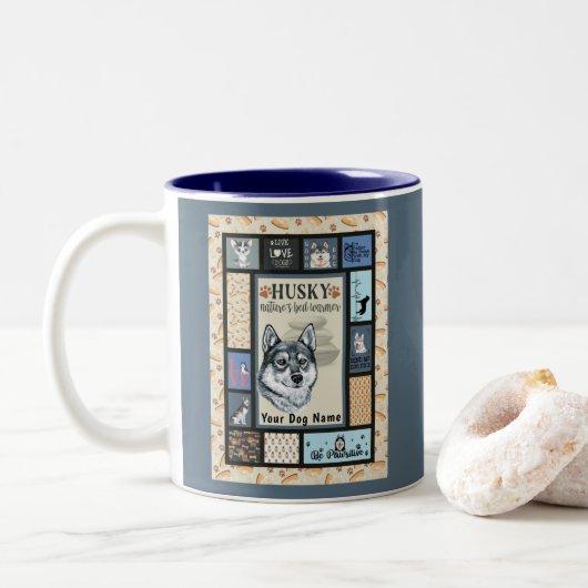 Siberian Husky Owner Lover Funny Keepake Quilt Zweifarbige Tasse (Mit Donut)