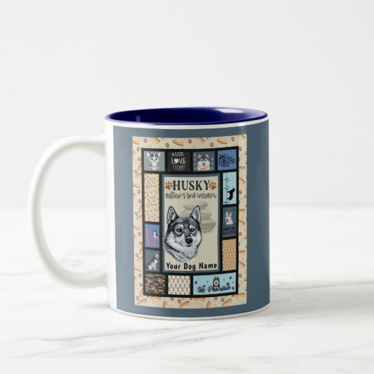 Siberian Husky Owner Lover Funny Keepake Quilt Zweifarbige Tasse (Links)