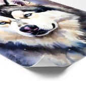 Siberian Husky Portrait Watercolor Fine Art - Blue Poster (Ecke)