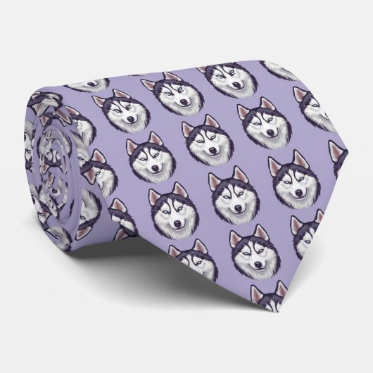 Siberian Husky Print Necktie – Purple Dog Krawatte (Gerollt)