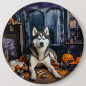 Siberian Husky Pumpkins Halloween Beängstigend Button (Vorderseite)