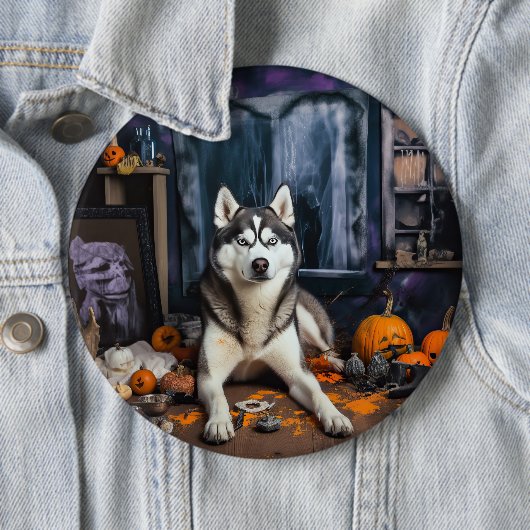 Siberian Husky Pumpkins Halloween Beängstigend Button (Beispiel)