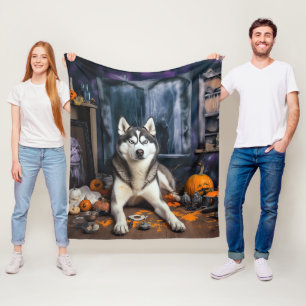 Siberian Husky Pumpkins Halloween Beängstigend Fleecedecke