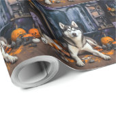 Siberian Husky Pumpkins Halloween Beängstigend Geschenkpapier (Rolleneckpunkt)