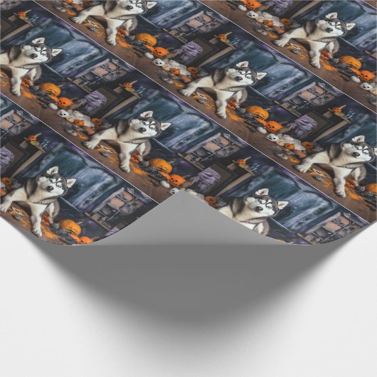 Siberian Husky Pumpkins Halloween Beängstigend Geschenkpapier (Ecke)