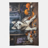 Siberian Husky Pumpkins Halloween Beängstigend Geschirrtuch (Vertikal)