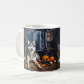Siberian Husky Pumpkins Halloween Beängstigend Kaffeetasse (Vorderseite Links)