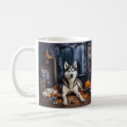Siberian Husky Pumpkins Halloween Beängstigend Kaffeetasse (Links)