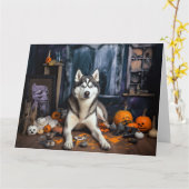 Siberian Husky Pumpkins Halloween Beängstigend Karte (Gelbe Blume)
