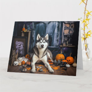 Siberian Husky Pumpkins Halloween Beängstigend Karte