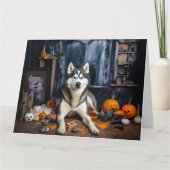Siberian Husky Pumpkins Halloween Beängstigend Karte (Vorderseite)