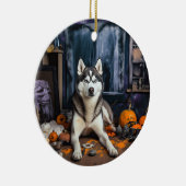 Siberian Husky Pumpkins Halloween Beängstigend Keramik Ornament (Rechts)