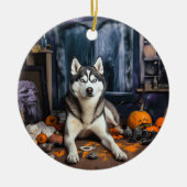 Siberian Husky Pumpkins Halloween Beängstigend Keramik Ornament (Vorne)