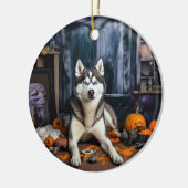 Siberian Husky Pumpkins Halloween Beängstigend Keramik Ornament (Links)