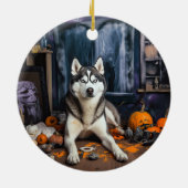Siberian Husky Pumpkins Halloween Beängstigend Keramik Ornament (Hinten)